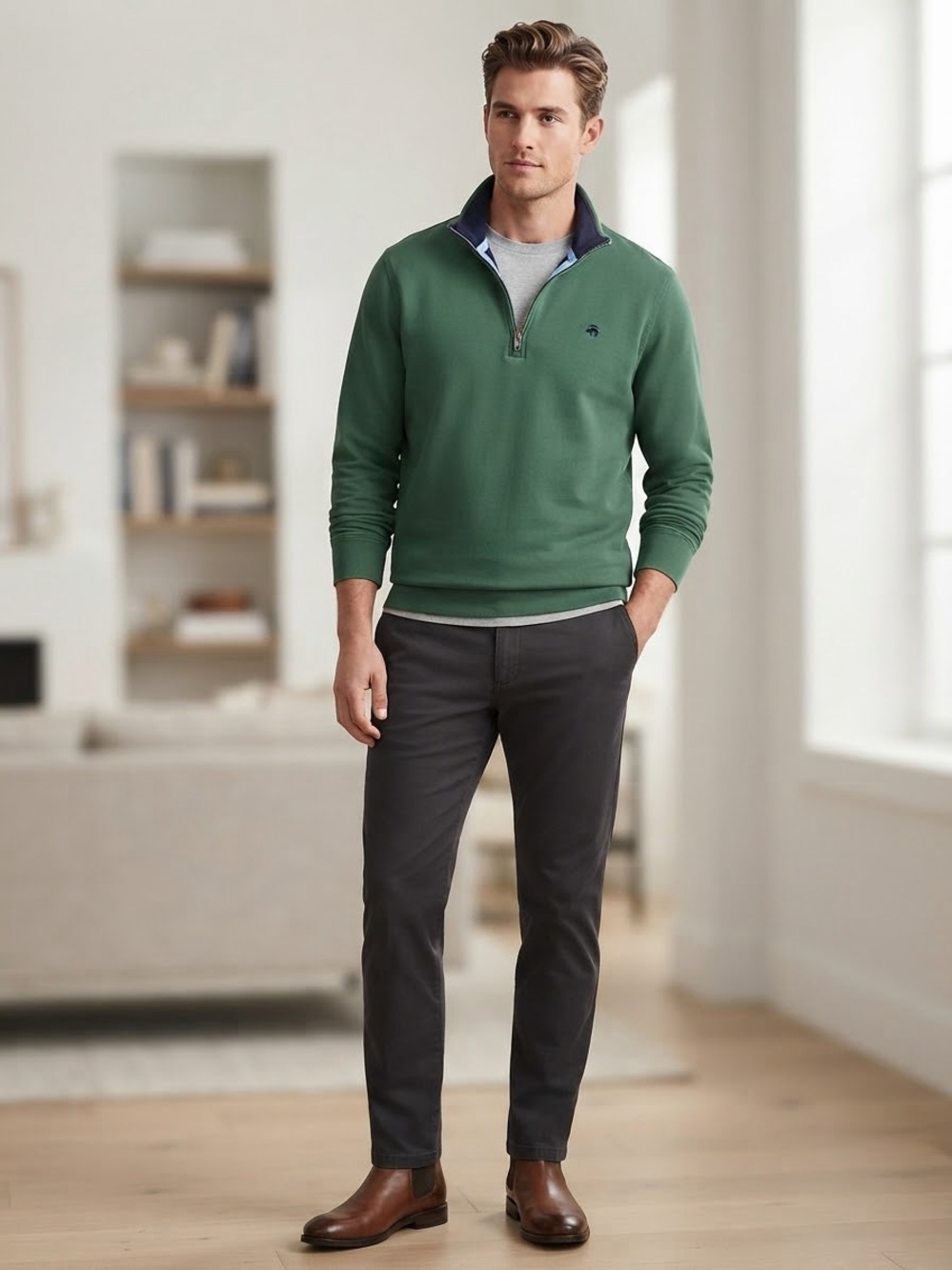 Brooks Brothers Men's Slim Fit Dark Gray Pants - Classic Everyday Style